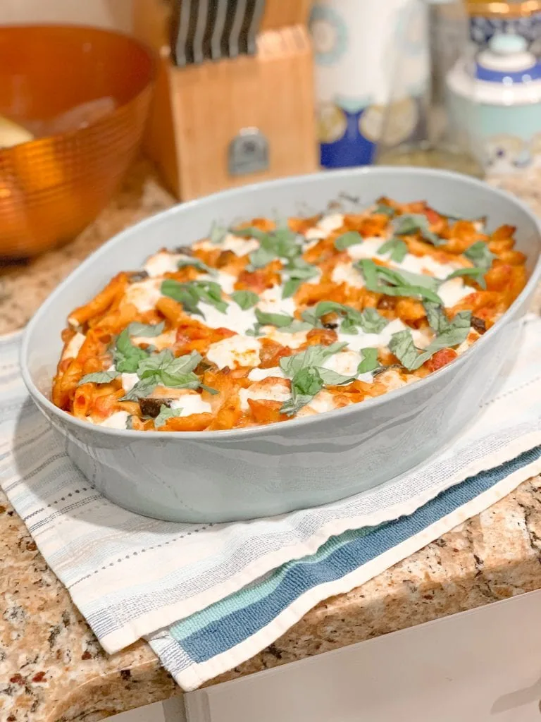 Roasted Eggplant, Zucchini and Tomato Banza Bake